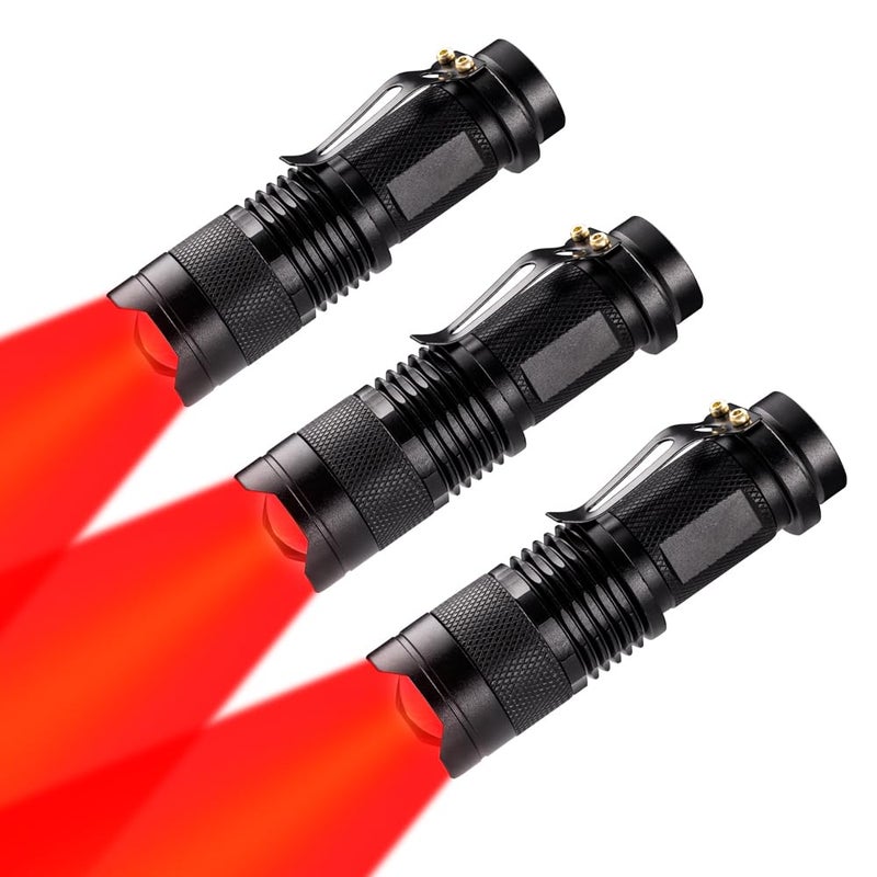 WAYLLSHINE 3 Pack Red LED Flashlight Single Mode Red Light Flashlight One Mode Zoomable Night Light Torch for Astronomy Aviation and Night Observation - Image 1
